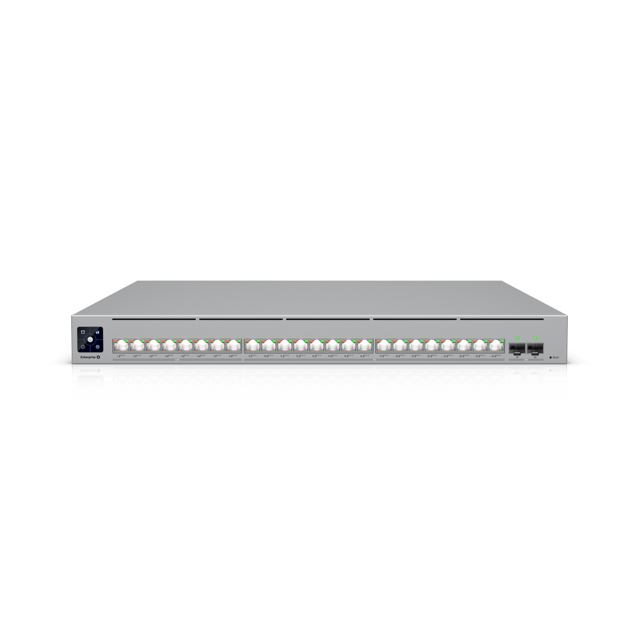 Enterprise Campus 24 PoE, Switch Empresarial Etherlighting™ PoE+++ Capa 3 de 24 Puertos (16 x 10 GbE y 8 x 2.5 GbE)  y 2 Puertos SFP28 de 25 G de Alta Disponibilidad