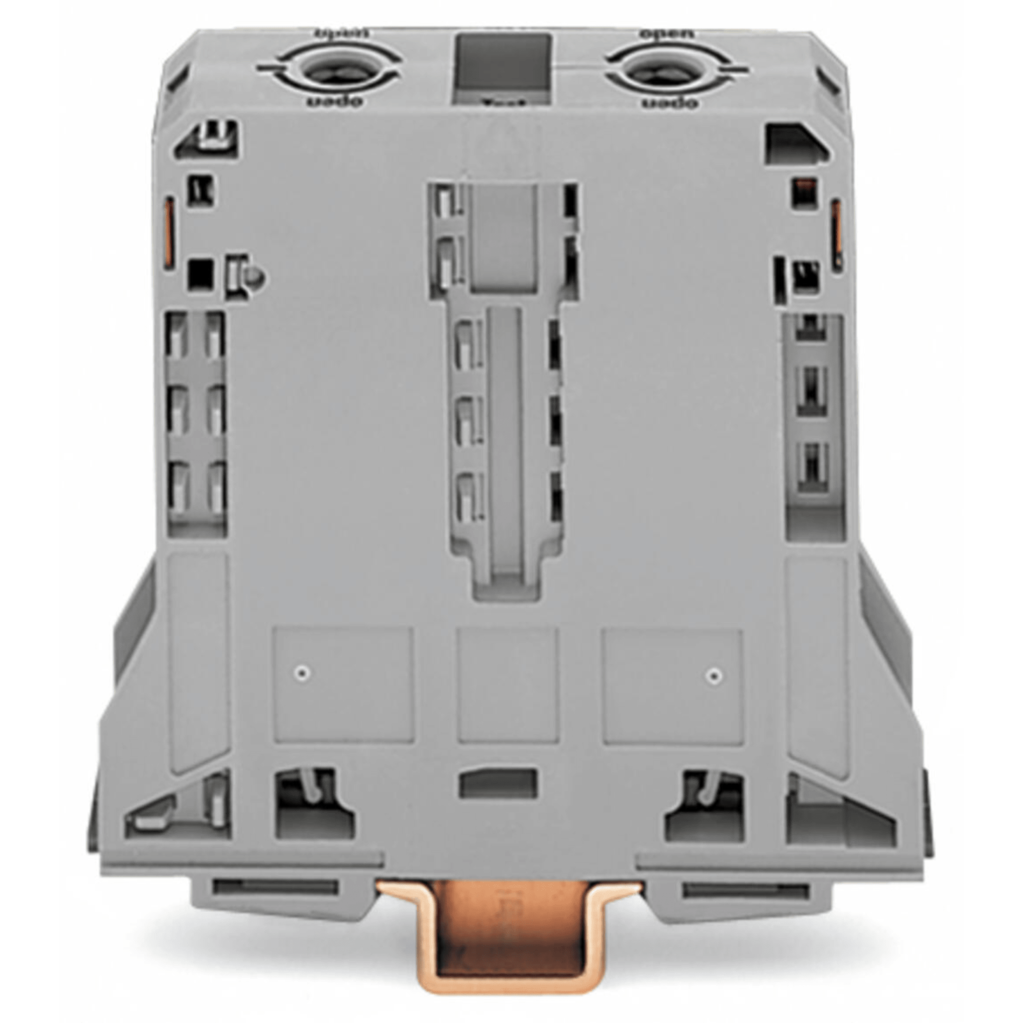 Borna de Paso para 2 Conductores / 95 mm² / POWER CAGE CLAMP / Montaje en Carril DIN 35 x 15 / Tensión Asignada 1000 V / Corriente Asignada 232 A / Material Poliamida (PA66) / Gris