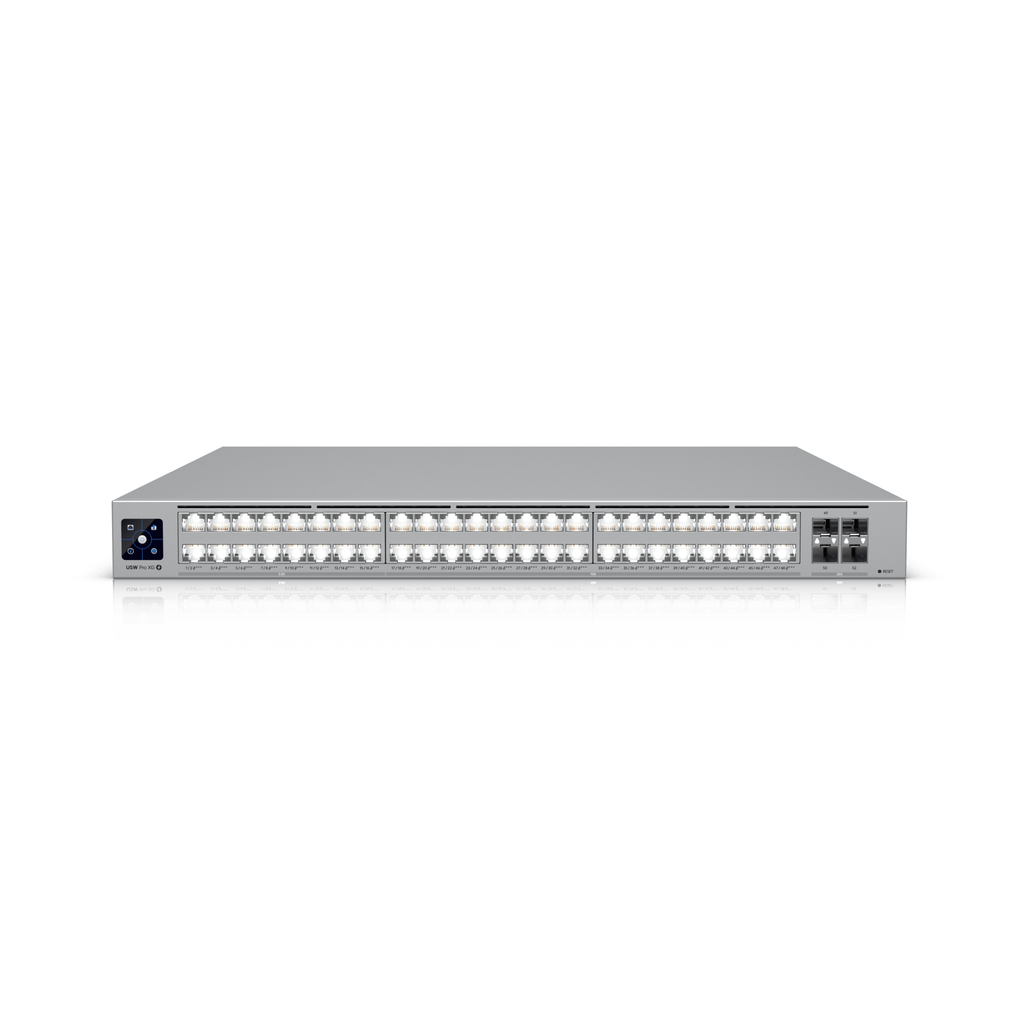 UniFi Switch USW-Pro-XG-48-PoE / Capa 3 / 48 puertos PoE+++ (32 × 10 GbE, 16 × 2,5 GbE) + 4 puertos SFP28 25 G / 1080 W PoE total