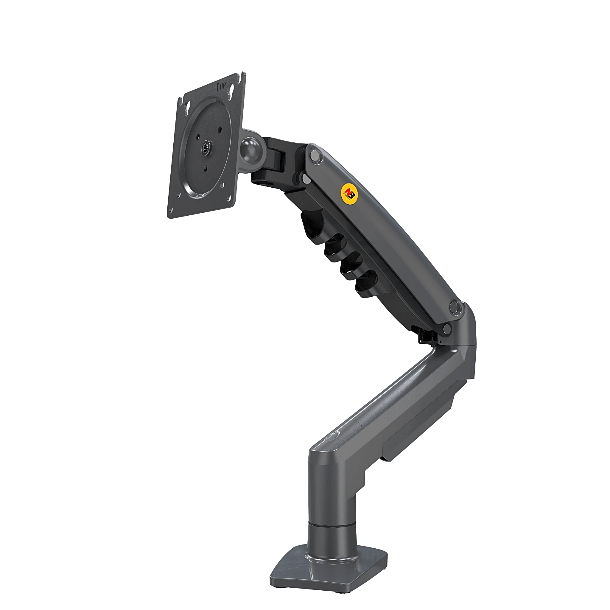 Brazo Ajustable para Monitor Ergonómico / Compatible con Monitores de 17" - 30" / Capacidad de Peso hasta 9 kg / Rotación 360° / Inclinación +85° a  -30° / Giro 180° / Ajuste de Resorte de Gas / Color Gris