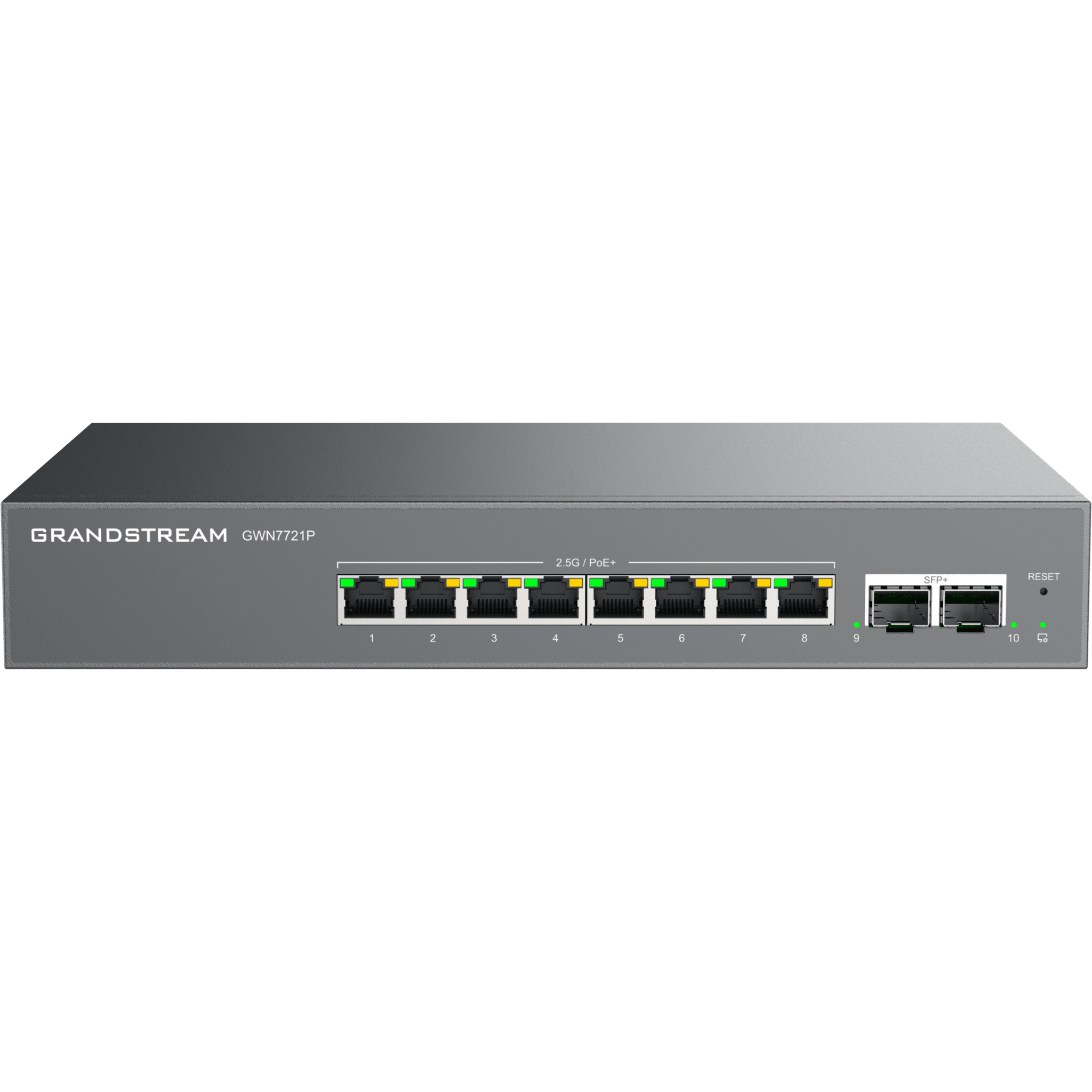 Switch L2 Lite Administrable de 10 Puertos / 8 Puertos Ethernet 2.5 Gigabits / 2 Puertos SFP+ 10 Gigabits / PoE+ 802.3af/at / VLAN 802.1Q / QoS / IGMP Snooping / Montaje en Escritorio o Pared