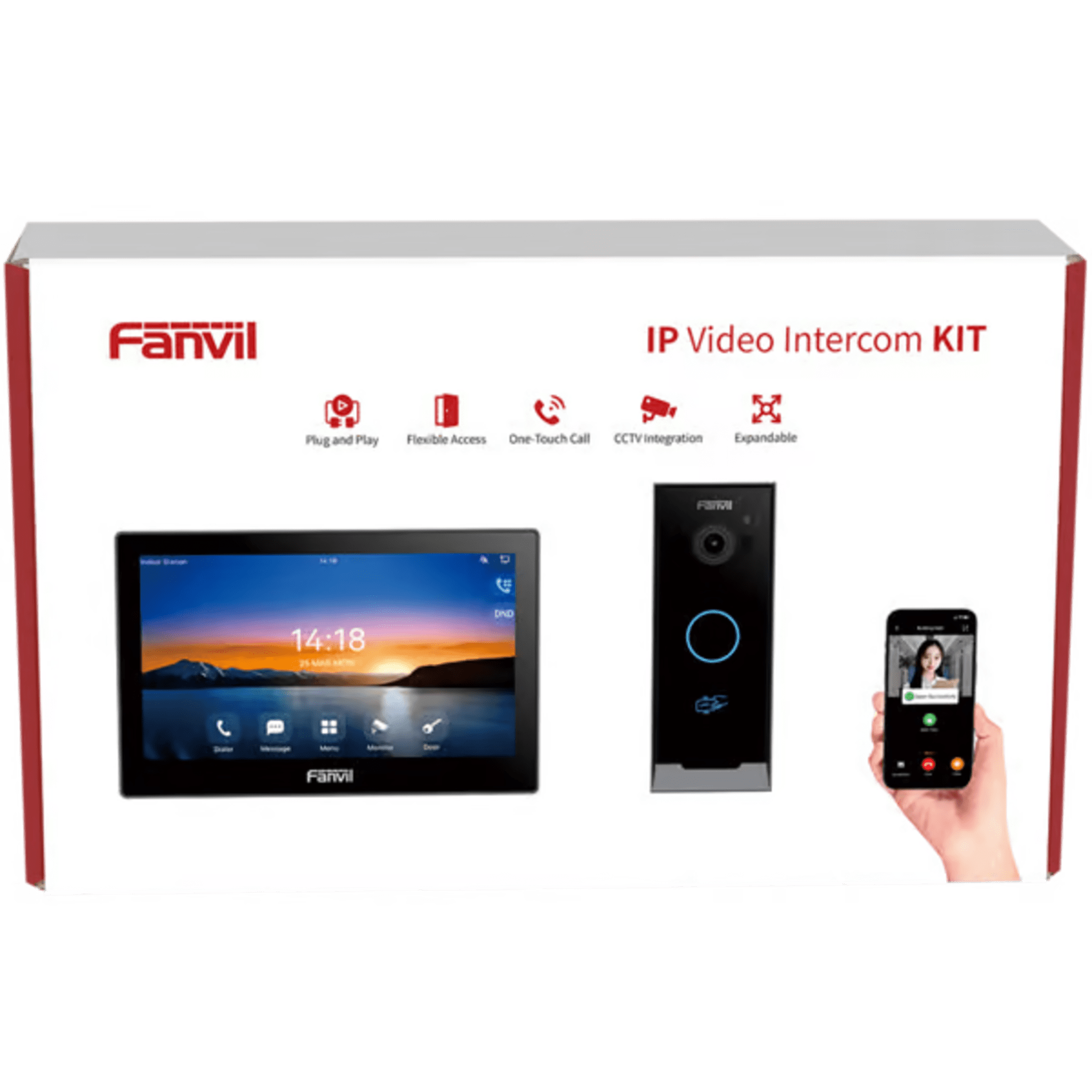 Kit Videoportero IP Fanvil VIK-01, Estación Interior SIP i504W + Frente de Calle i60, Llamadas HD, Desbloqueo Remoto, App Fanvil Link, Wi-Fi 2.4G/5G, PoE